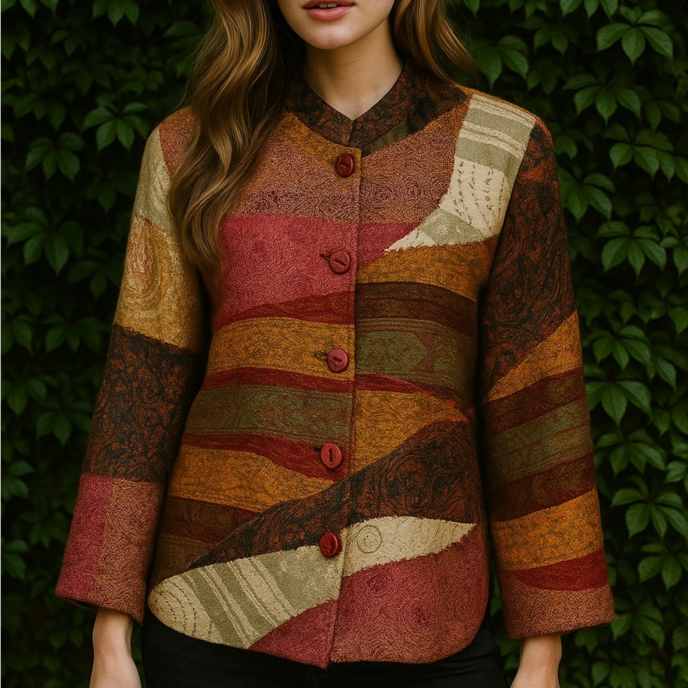 Orvis Patchwork Wool Mandarin Collar Jacket, M - image 2